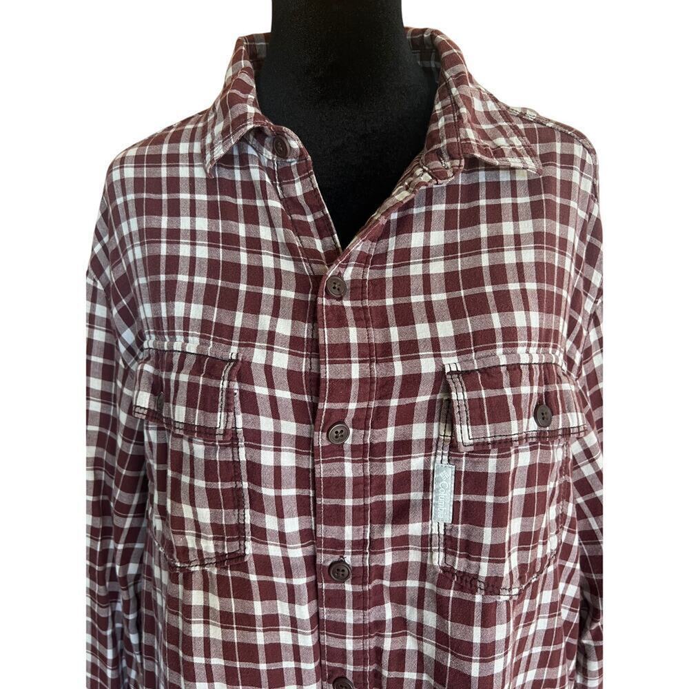 Columbia button down shirt, Berry and white plaid, women's size M